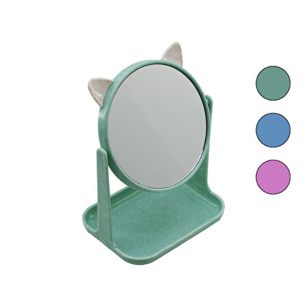 6 İNÇ  - 15CM YUVARLAK KULAKLI MAKYAJ AYNASI RENKLİ PLASTİK TAKILIK SEPETLİ=12X15.5CM (5256)