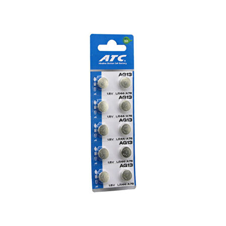 ATC ALKALİNE BUTTON BATTERY AG13 LR-44/A76 DÜĞME PİL ALKALİN 1.5V 10LU KART (5256)