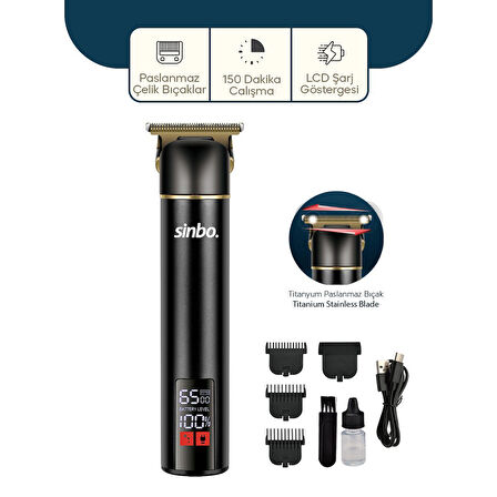 USB ŞARJLI - LCD GÖSTERGELİ SAÇ - SAKAL KESME TRAŞ MAKİNESİ ALÜMİNYUM ALAŞIMLI GÖVDE SHC-1907 (5256)