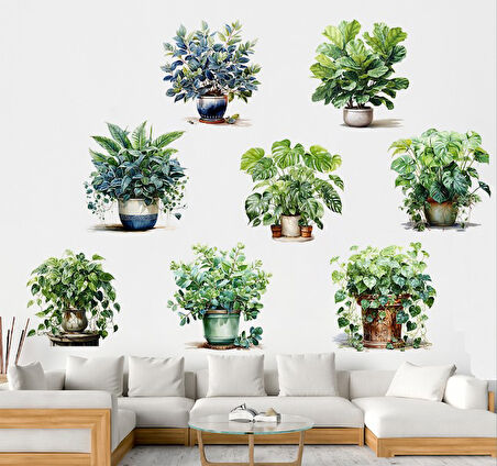 Saksılı Çiçek Tasarımlı 8li Sticker (5256)