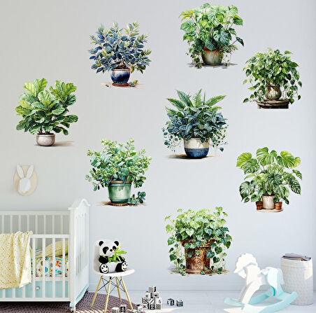 Saksılı Çiçek Tasarımlı 8li Sticker (5256)