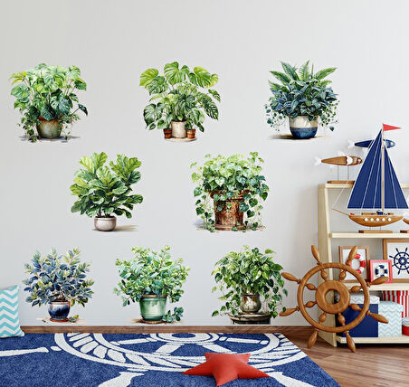 Saksılı Çiçek Tasarımlı 8li Sticker (5256)