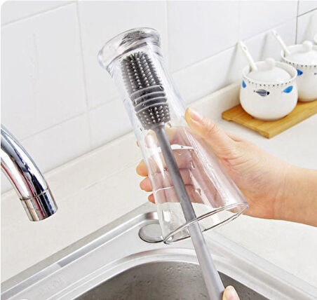 Uzun Saplı Silikon Biberon ve Kavanoz Yıkama Fırçası (5256)