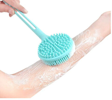 Çift Taraflı Silikon Uzun Saplı  Banyo Fırçası CM-331 (5256)