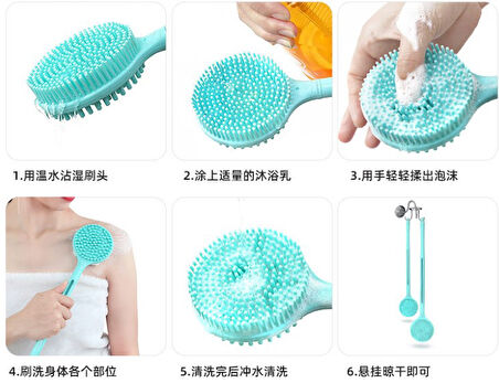 Çift Taraflı Silikon Uzun Saplı  Banyo Fırçası CM-331 (5256)