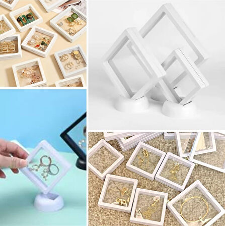 9x9 cm Standlı 3D Takı Ziynet Hatıra Koleksiyon Saklama Kutusu Şeffaf Film Çerçevesi (5256)