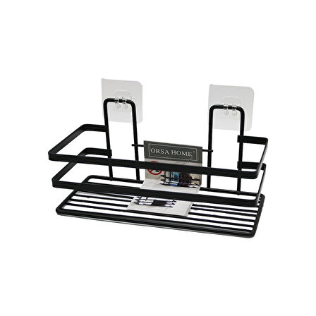 YAPIŞKANLI ASKILI ÇOK AMAÇLI SİYAH KARE BANYO RAF (5256)