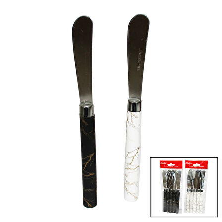 5 PARÇA  UZUN KAHVALTI BIÇAK - MERMER DESEN SAPLI 16.5 cm (5256)