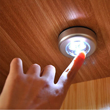 Kablosuz Spot Pilli Dokunmatik Led Lamba 3 Ledli Dolap Lambası (5256)