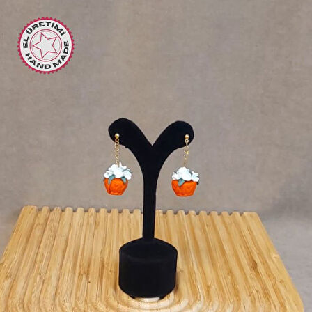 Uretti - Hatice 4962 3658 El Yapımı Turuncu Saksı Botanik Polimer Kil Küpe