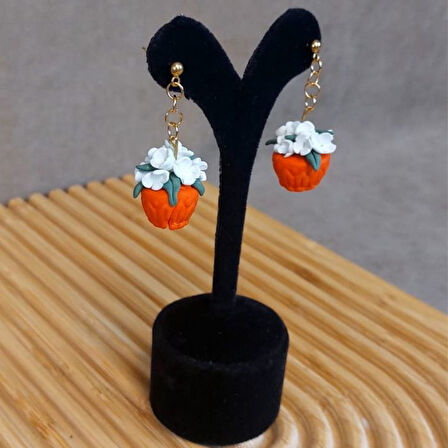 Uretti - Hatice 4962 3658 El Yapımı Turuncu Saksı Botanik Polimer Kil Küpe