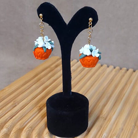 Uretti - Hatice 4962 3658 El Yapımı Turuncu Saksı Botanik Polimer Kil Küpe