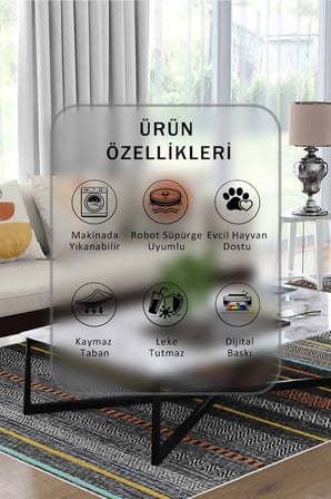 Yıkanabilir Kaymaz Taban Dijital Baskılı Halı ve Yolluk – Leke Tutmaz Salon & Mutfak Halısı