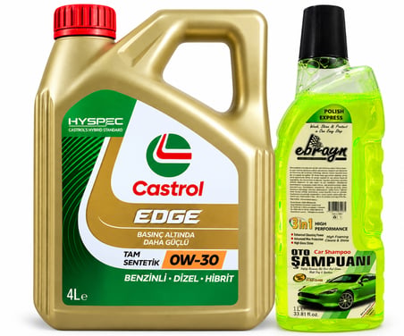 CASTROL EDGE MOTOR YAĞI 0W-30 4 Litre + Oto Şampuan 1000 ml 