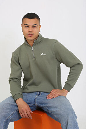 5259-2 Premium Kalite Üç Iplik Yarım Fermuarlı Relax Fit Sweatshırt