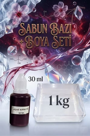1 KG Şeffaf Sabun Bazı ve 30 ML Vişne Kırmızı Sabun Boyası Yoğun Parlaklık