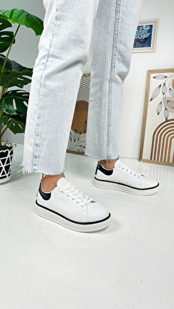 Günlük Kadın Sneaker Spor Ayakkabı Bağcıklı Rahat Hafif Kalın Tabanlı 525G
