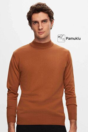 D'S Damat Regular Fit Camel Pamuk Karışımlı Yarım Balıkçı Triko Kazak 5HF06ORT16275