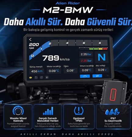 AlienRider M2-BMW 6.2 İnç Akıllı Motosiklet Ekranı - Wonder Wheel - Android Auto