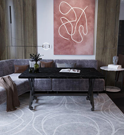 Reyyan Orta Sehpa Siyah Metal Ayak Tekerlekli 60 X100