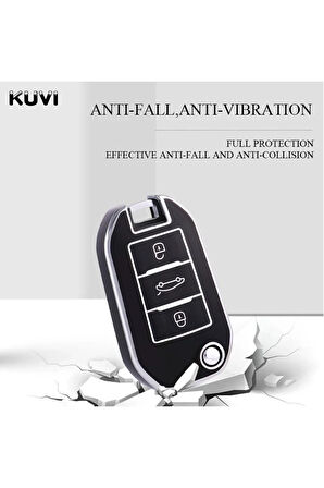 Peugeot 208 Sustalı Parlak Anahtar Kılıfı Siyah Gümüş Renk