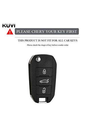 Peugeot 2008 Sustalı Parlak Anahtar Kılıfı Siyah Gümüş Renk