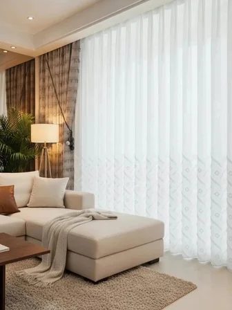NİVEMESHOME SEDEF 1-094P YARI DESEN EKRU  1/3 PİLELİ TÜL PERDE