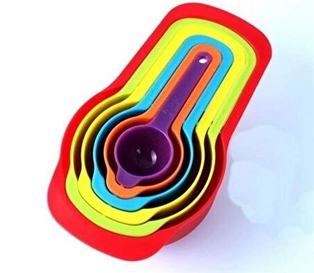 İpek Yıldızı® Pratik Ölçü Kaşığı Kabı 5li Şeker Baharat Sıvı Ölçer Aparat