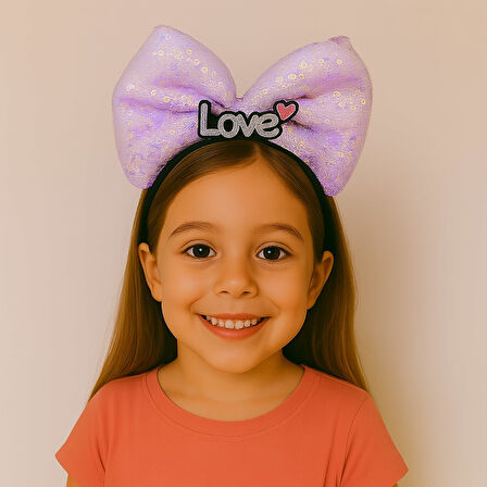 LED Işıklı Love Yazılı Mor Fiyonk Taç – Kız Çocuk Parti Tacı (5263)
