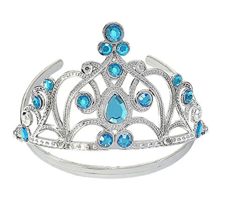 Mavi Taşlı Elsa Çocuk Tacı Prenses Tacı Kraliçe Tacı 16x14 cm (5263)