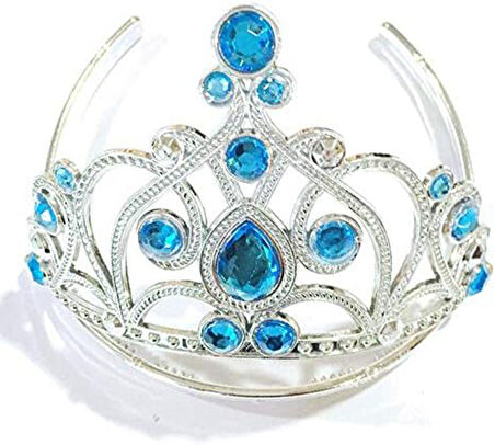 Mavi Taşlı Elsa Çocuk Tacı Prenses Tacı Kraliçe Tacı 16x14 cm (5263)