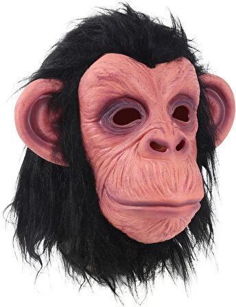 Siyah Saçlı Kafaya Tam Geçmeli Lateks Şempanze Maskesi - Lateks Maymun Orangutan Goril Maske Et Maske (5263)