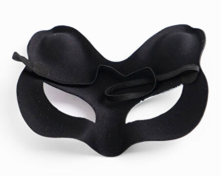 Siyah Renk Süet Kaplama Üzeri Kırmızı Sarı Simli Kedi Maskesi 17x14 cm (5263)