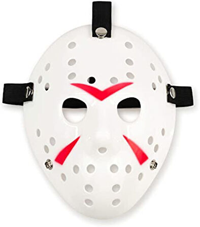 Beyaz Renk Kırmızı Çizgili Tam Yüz Hokey Jason Maskesi Hannibal Maskesi (5263)