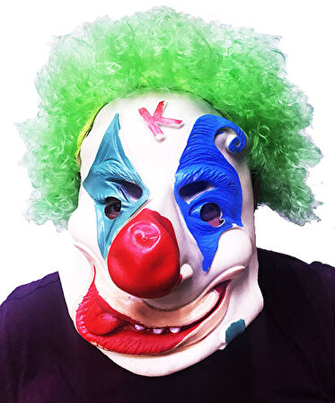 Yeşil Renk Afro Bonus Peruklu Palyaço Lateks Et Maske (5263)