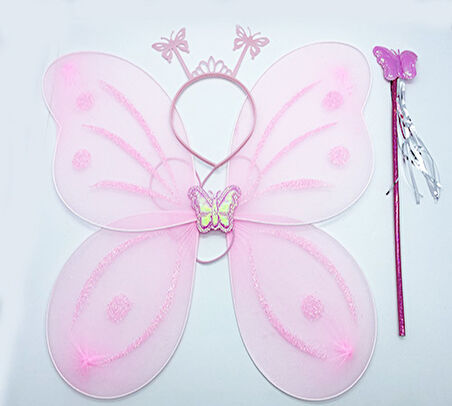Toz Pembe Renk Kelebek Kanadı Tacı ve Sopası 50x37 cm (5263)