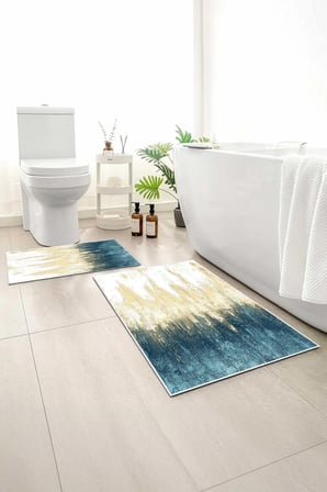 2 li Banyo Paspası, Yumuşak Banyo Halısı, Kaymaz Tabanlı, Yıkanabilir - 60x100 - 50 x60