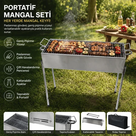 PASLANMAZ MANGAL PORTATİF AYAKLI - STANDLI 70CM (5264)