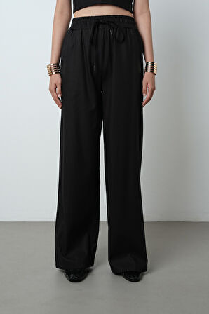 Kadın Bol Paça Beli Lastikli Düz Renk Pantolon