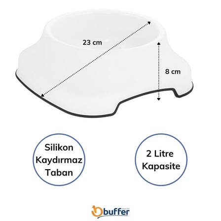 Silikon Kaydırmaz Taban Plastik Kedi ve Köpek Mama ve Su Kabı 2 L (5264)