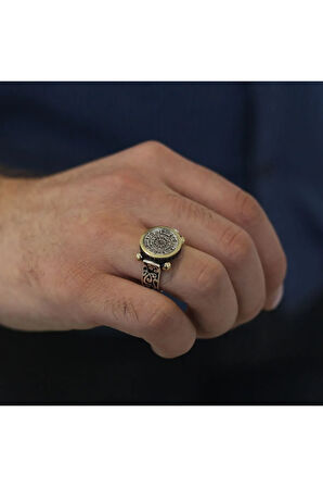 Erkek Gümüş Yüzük - Rufai Gülü İşlemeli Oval Model Erkek Yüzük