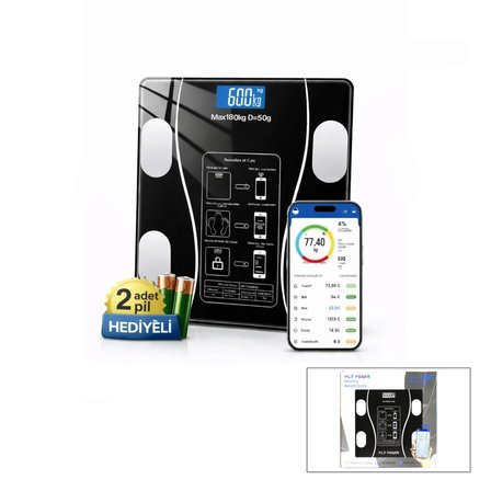 BLUETOOTH - VÜCUT ANALİZLİ DİJİTAL BASKÜL TERAZİ TARTI 180KG/50G YAĞ -SU -KAS ORAN -BMI (5264)