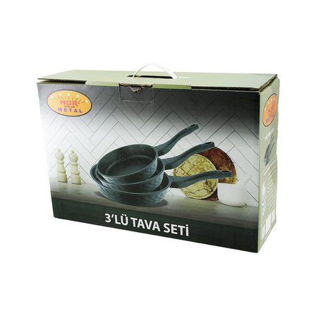 NUR IŞIKLAR METAL 3PCS DÖKÜM TAVA SETİ 20-24-28CM (5264)