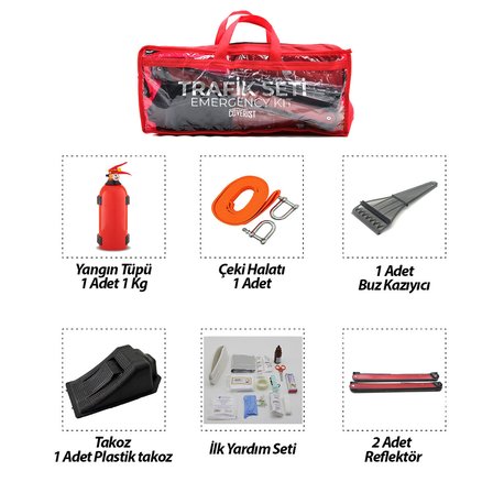 2Lİ SET 4 GEN ÇANTA 7PCS + 38PCS OTO TRAFİK SETİ + İLK YARDIM SETİ YANGIN TÜPÜ=1KG 2PCS REFLEKTÖR BEZ KEMER ÇEKME HALAT=2.9MT ARAÇ TAKOZ BUZ KAZIMA SET ÇANTASI (5264)
