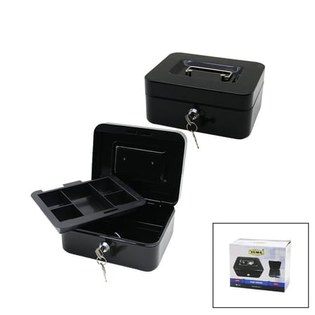 ANAHTARLI KÜÇÜK METAL PARA -DEĞERLİ EŞYA KUTUSU 2KAT=TEK+6 BÖLME TAŞIMA KULP - 15.2X11.8X8CM (5264)