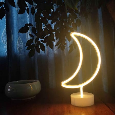Dekoratif Pilli Ay Tasarımlı 3D Neon Led Masa Ve Gece Lambası (5264)