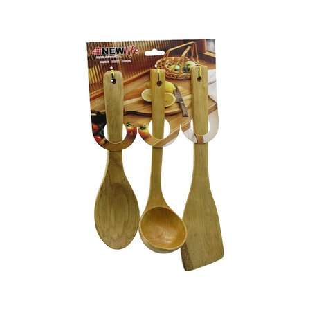 3PCS AHŞAP BAMBU  MUTFAK SERVİS SETİ  KAŞIK=27CM - KEPÇE=27CM - SPATULA=32CM (5264)