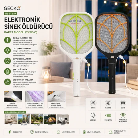 USB-219 RAKET MODELİ TYPE-C ELEKTRONİK SİNEK ÖLDÜRÜCÜ CIZ MAKİNE TGB-8097A (5264)