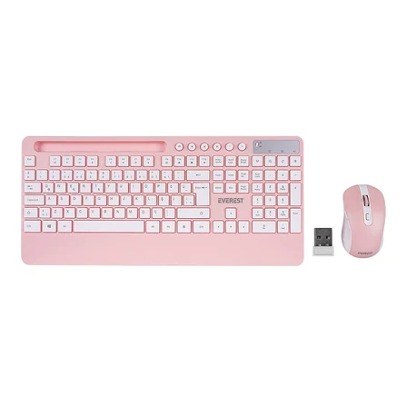 BEYAZ - PEMBE KABLOSUZ KLAVYE - MOUSE SETİ TABLET - TELEFON STANDLI Q KALVYE (5264)