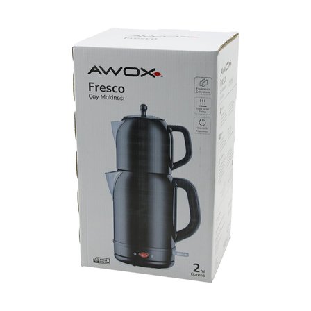 AWOX FRESCO SİYAH ELEKTRİKLİ ÇAY MAKİNESİ ÇAYCI SET 1.7LT SU ISITICI + 1.2LT DEMLİK PASLANMAZ ÇELİK GÖVDE 2200W (5264)